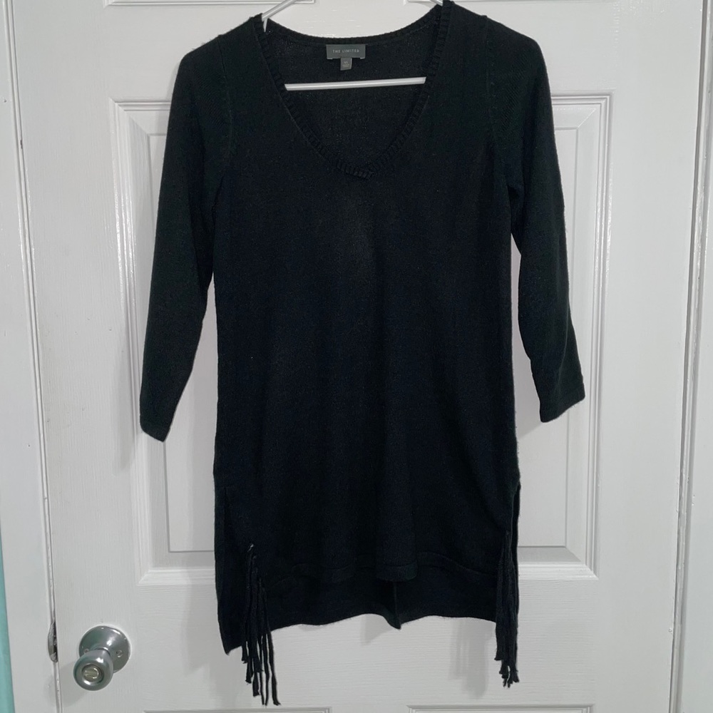 Limited XS black sweater w/side cuts and tassels